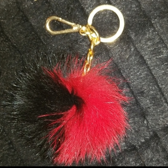 Michael Kors Red/Black Fuzzy Pompom Keychain/Bag Clip - Picture 7 of 11